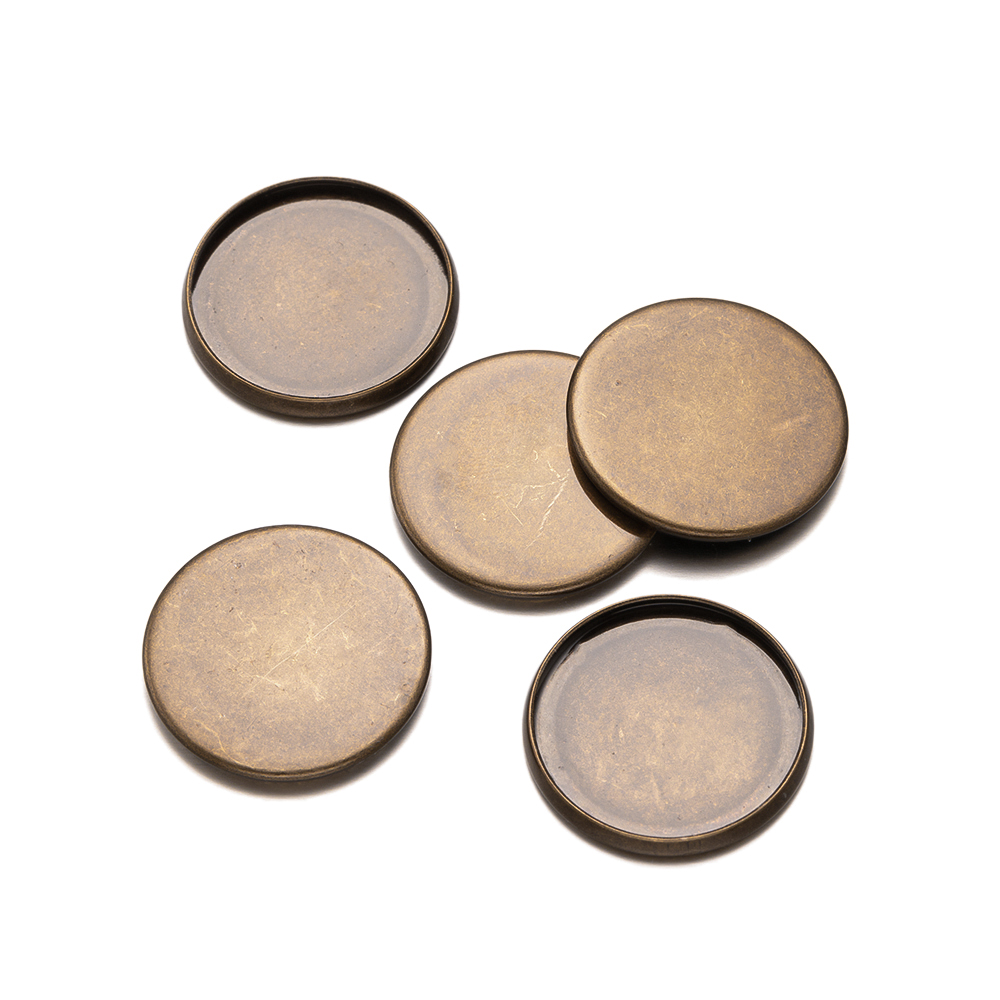 Bezels Set Pendant - صواني مستديرة مسطحة برونزية عتيقة ،